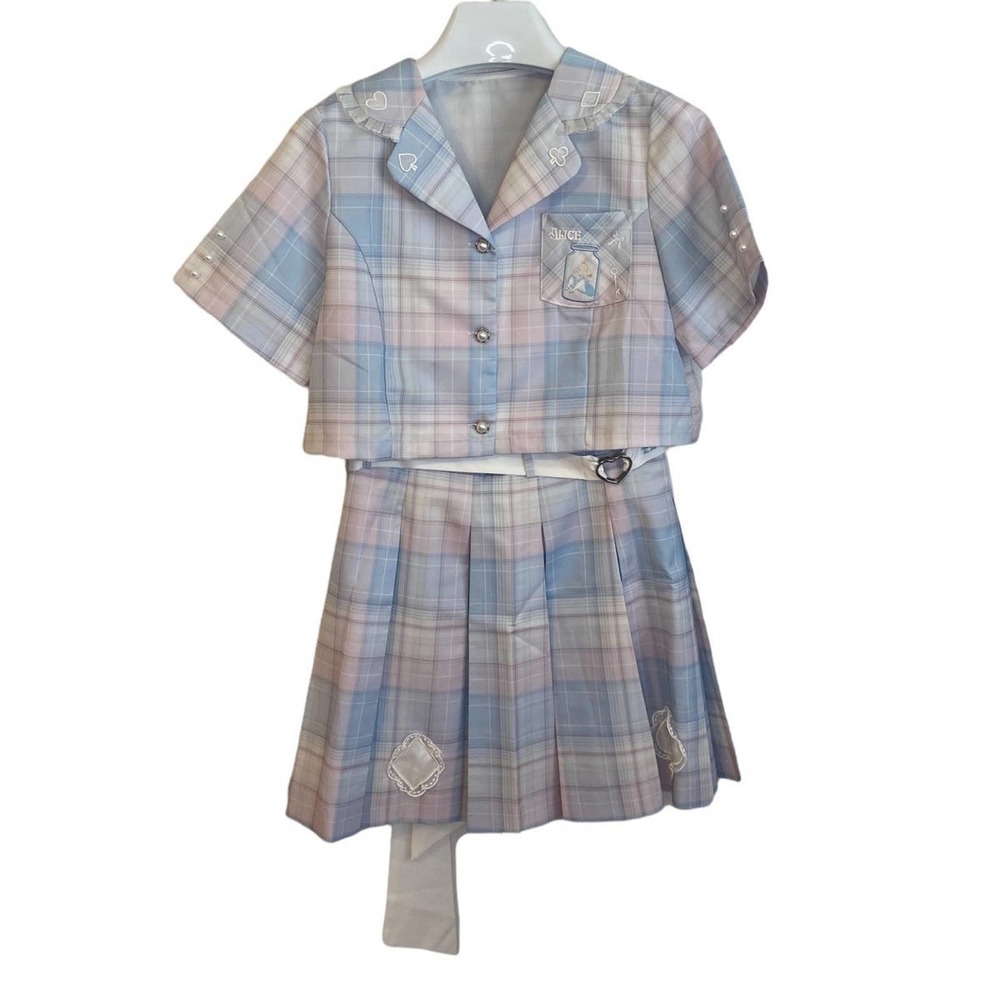 Disney Alice in Wonderland Lapel Collar Blouse + Skirt + Belt